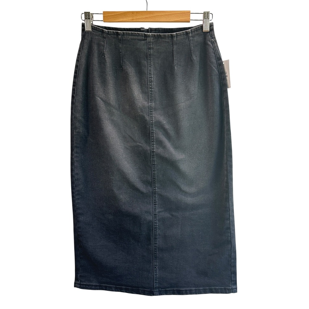 And Now This Denim Midi Skirt Black  Classic Minimalist Medium Western NWT‎
